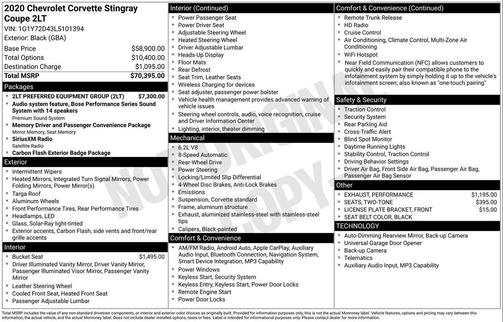 2020 Chevrolet Corvette Stingray w/2LT