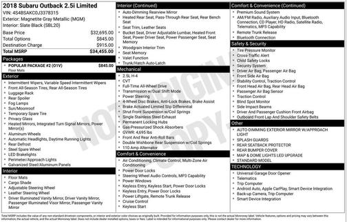 2018 Subaru Outback 2.5i Limited