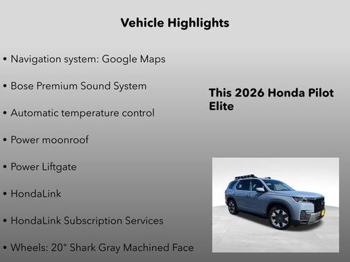 Sonic Gray Pearl 2026 Honda Pilot Elite