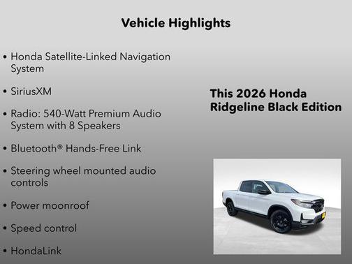 Platinum White Pearl 2026 Honda Ridgeline Black