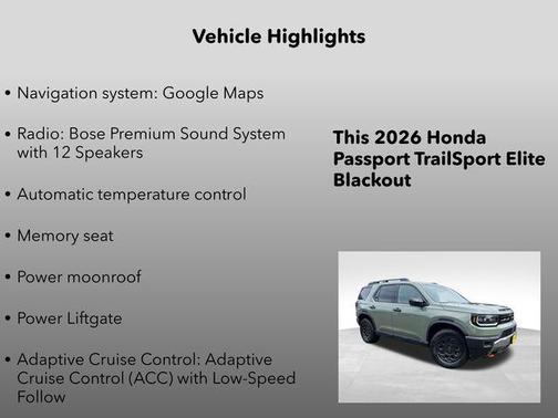 Ash Green Metallic 2026 Honda Passport AWD TrailSport Elite Blackout