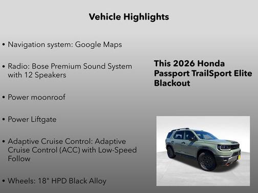 Ash Green Metallic 2026 Honda Passport AWD TrailSport Elite Blackout
