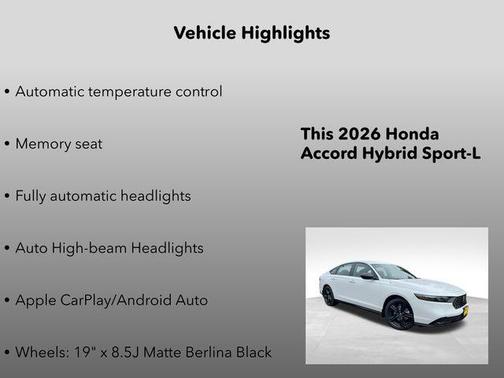 Platinum White 2026 Honda Accord Hybrid Sport-L
