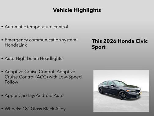 Crystal Black Pearl 2026 Honda Civic Sport