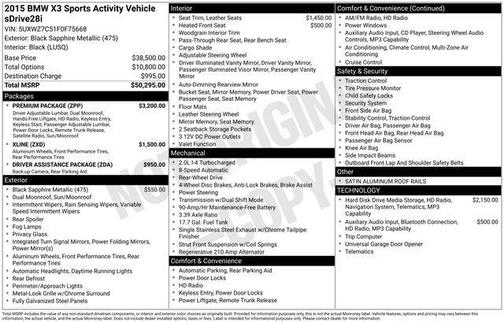 Black Sapphire Metallic 2015 BMW X3 sDrive28i