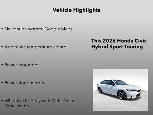 Platinum White Pearl 2026 Honda Civic Hybrid Sport Touring