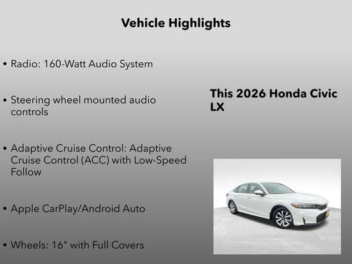 Platinum White 2026 Honda Civic LX