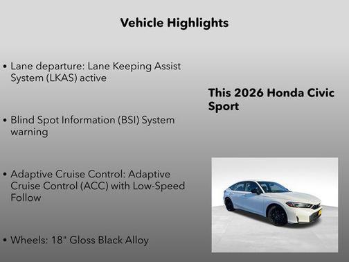 Platinum White Pearl 2026 Honda Civic Sport