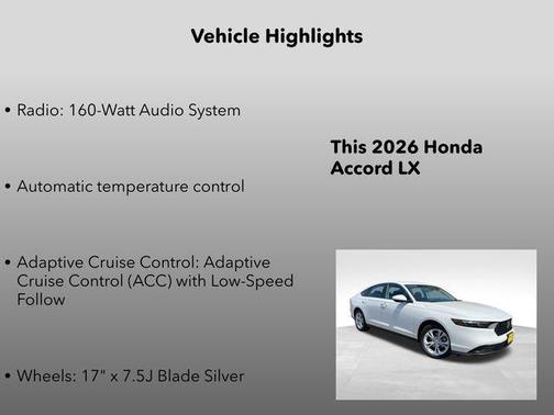 Platinum White Pearl 2026 Honda Accord LX 1.5T