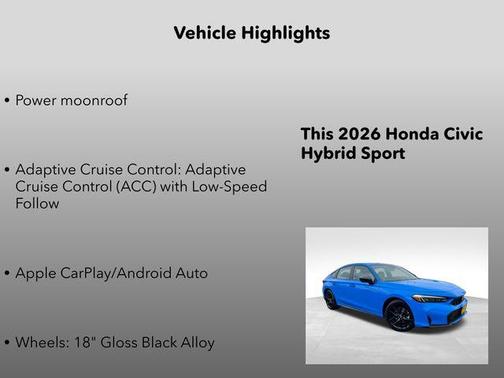 Boost Blue Pearl 2026 Honda Civic Hybrid Sport