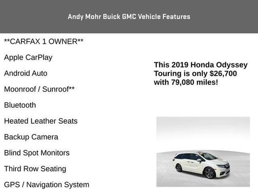 White 2019 Honda Odyssey Touring