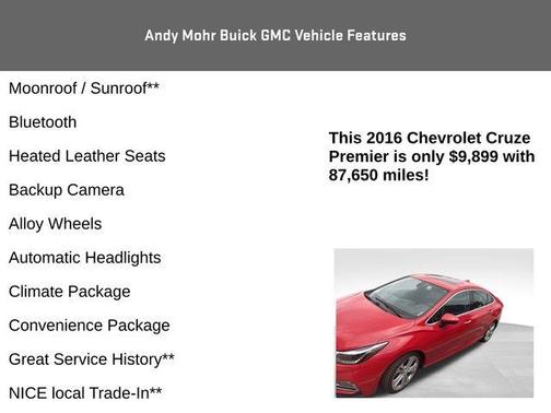Red 2016 Chevrolet Cruze Premier Auto