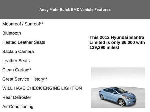 Blue Sky Metallic 2012 Hyundai ELANTRA Limited