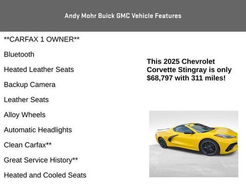 Yellow 2025 Chevrolet Corvette Stingray w/1LT