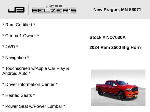 2024 RAM 2500 Big Horn Crew Cab 4x4 6'4' Box