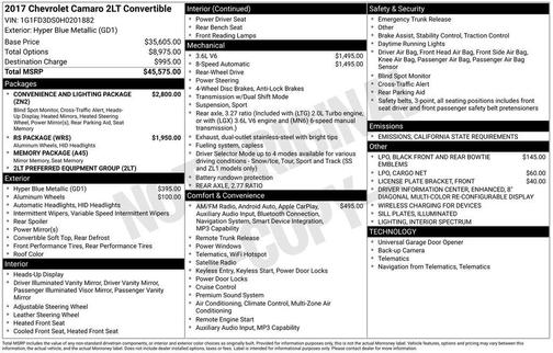 2017 Chevrolet Camaro 2LT