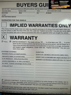 2022 Mercedes-Benz Sprinter 2500 DIESEL