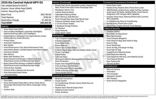 2026 Kia Carnival Hybrid EX