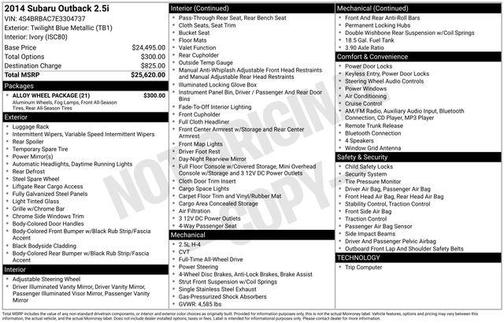 Twilight Blue Metallic 2014 Subaru Outback 2.5i