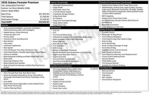 Ice Silver 2026 Subaru Forester Premium