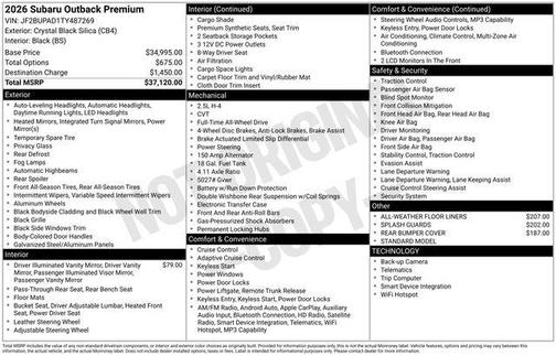 Crystal Black Silica 2026 Subaru Outback Premium