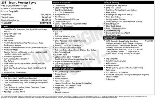 Crystal White Pearl 2021 Subaru Forester Sport