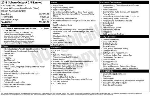 2018 Subaru Outback 2.5i Limited