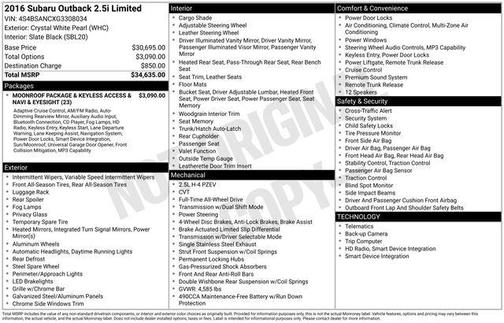 2016 Subaru Outback 2.5i Limited
