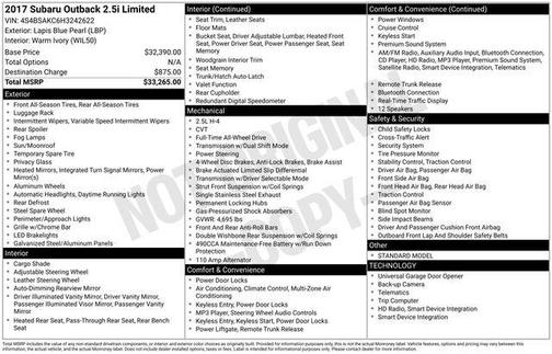 2017 Subaru Outback 2.5i Limited