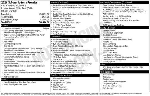 Pearl 2026 Subaru Solterra Premium