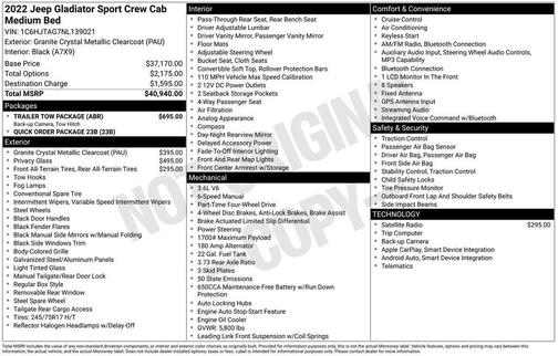 2022 Jeep Gladiator Sport