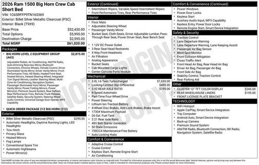 2026 RAM 1500 Big Horn/Lone Star