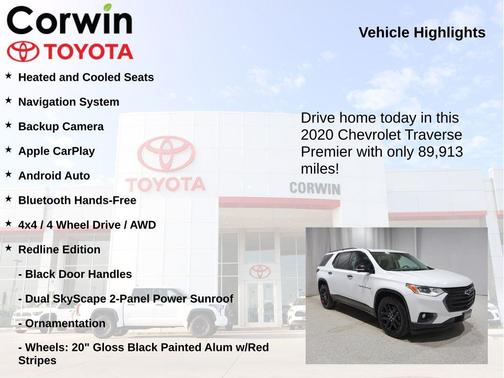 Summit White 2020 Chevrolet Traverse Premier