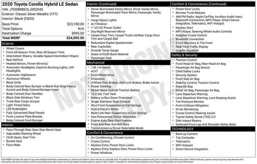 2020 Toyota Corolla Hybrid LE
