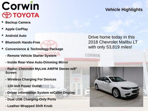 Summit White 2018 Chevrolet Malibu LT