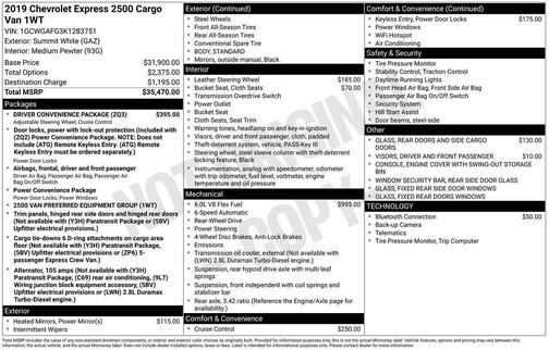 2019 Chevrolet Express 2500 Work Van