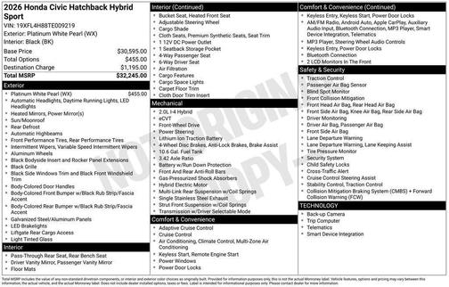 2026 Honda Civic Hybrid Sport