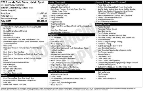 2026 Honda Civic Hybrid Sport