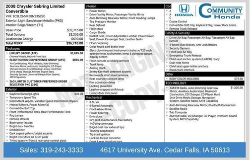 Light Sandstone Metallic Clearcoat/Black Vinyl Top 2008 Chrysler Sebring Base