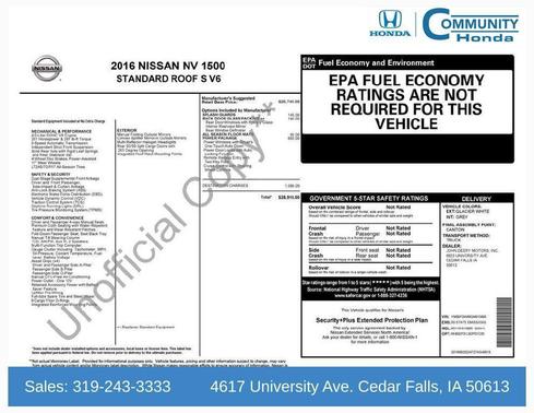 Glacier White 2016 Nissan NV Cargo NV1500 S V6