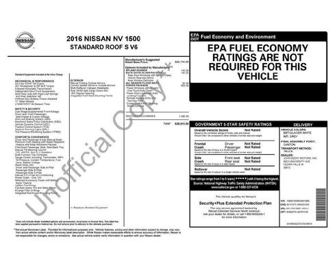 Glacier White 2016 Nissan NV Cargo NV1500 S V6