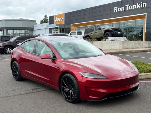 Red 2025 Tesla Model 3 Long Range
