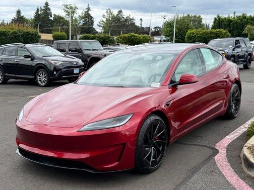 Red 2025 Tesla Model 3 Long Range