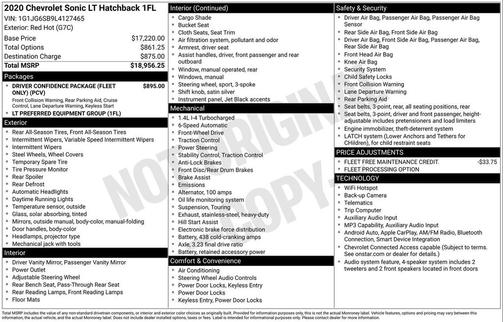 Red Hot 2020 Chevrolet Sonic FWD Hatchback 1FL 5-Door