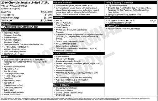 Black 2016 Chevrolet Impala Limited LT