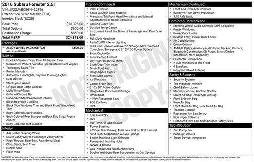 Ice Silver Metallic 2016 Subaru Forester 2.5i