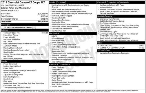 Ashen Gray Metallic 2014 Chevrolet Camaro 1LT