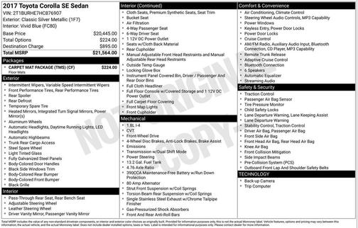 Classic Silver Metallic 2017 Toyota Corolla SE