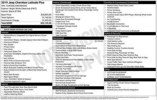 Bright White Clearcoat 2019 Jeep Cherokee Latitude Plus