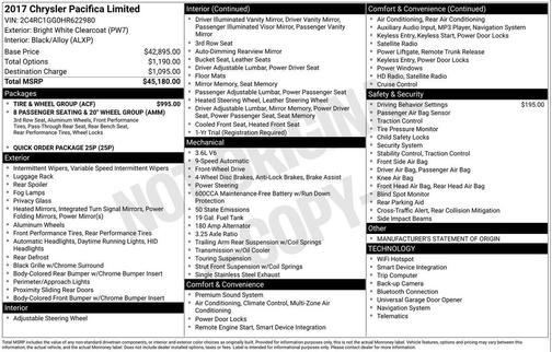 Bright White Clearcoat 2017 Chrysler Pacifica Limited
